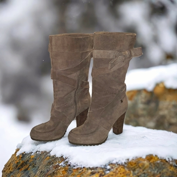 Calvin Klein moto boho suede tan block heel boot shoes size 8 - Picture 2 of 16